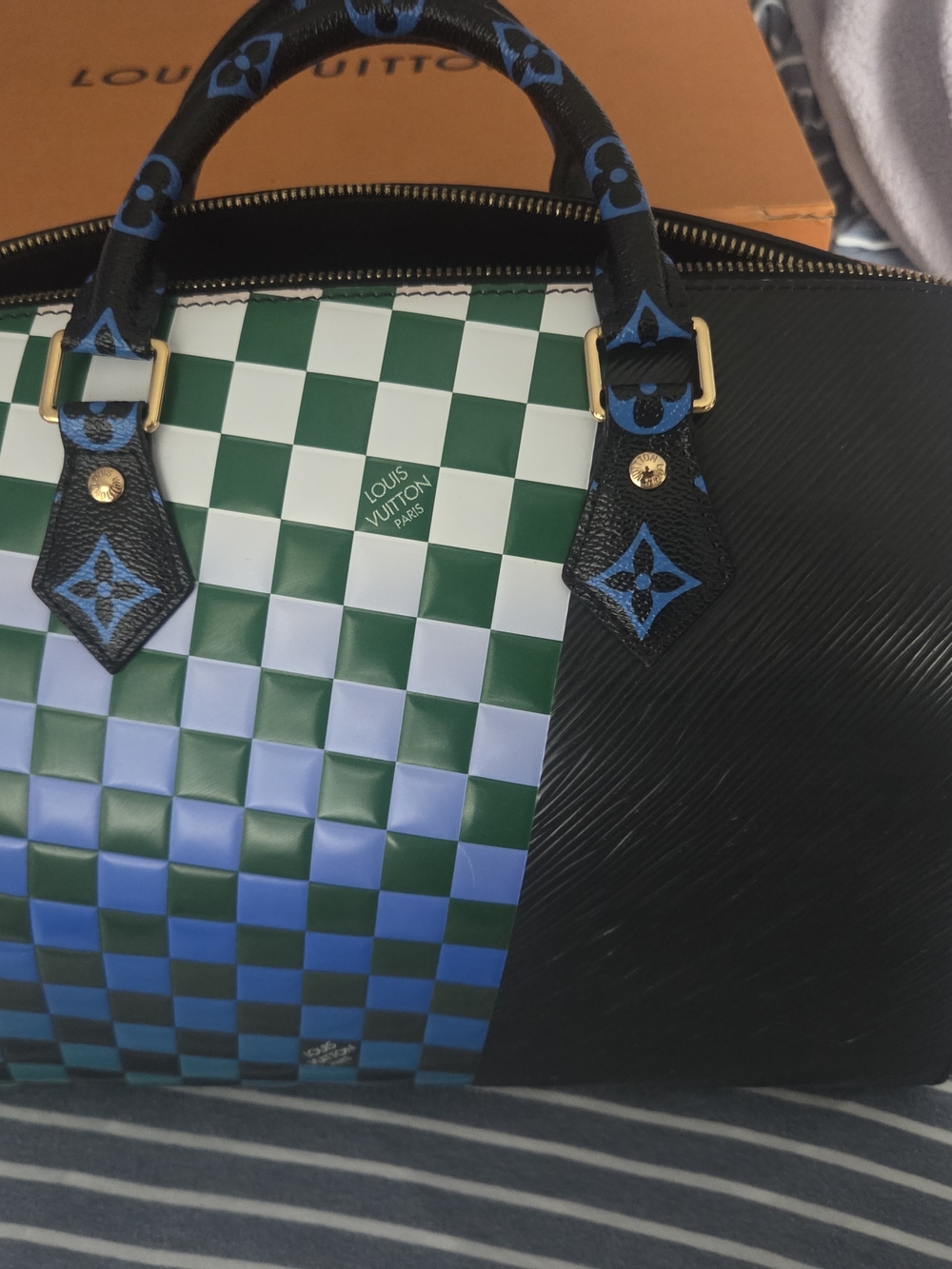 Louis Vuitton RACE LIMTED EDTION SPEEDY Black & Green Checkerboard Leather Bag